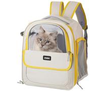 Cat Backpack Carrier for Large Cats up to 15lbs Pet Travel Backpack with Transparent Window Mesh Ventilated Portable Dog Cat Bag for Outdoor Hiking Mochila para Gatos transportadora mascota (Yellow)