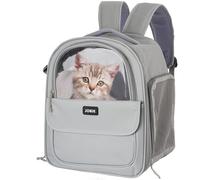 Cat Backpack Carrier for Large Cats up to 15lbs Pet Travel Backpack with Transparent Window Mesh Ventilated Portable Dog Cat Bag for Outdoor Hiking Mochila para Gatos transportadora mascota (Gray)