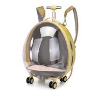 Cat Backpack Carrier with Wheels, Transparent Cat Bubble Backpack, Pet Carrier Trolley Case Backpack with Breathing Holes Pet Travel Carrier for Kitty Small Dog up to 15lbs, Airline Approved Khaki-1