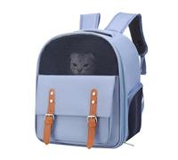 Cat Backpack Large Capacity Breathable Pet Carrier, Double Shoulder Cat Dog Backpack for Hiking Travel Outing with Mesh Window, Spacious Nylon Bag for Small Pets (Blue)