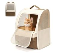 Cat Backpack with Mesh Window, Dog Backpack with Safety Lead and Steel Wire Frame, Foldable, Made of 600D Wear-resistant Oxford Fabric, for Small Pets Travel, Pet Backpack, Brown