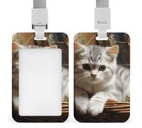 Cat Badge Holder Vertical Name Tag Holder Waterproof ID Protector Cover with Durable Detachable Lanyard for Office Factory Teachers