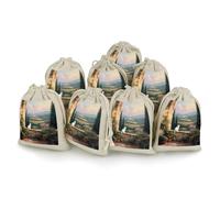 Cat Balcony Vineyard Hills 8Pcs Drawstring Gift Bags Reusable Hessian Bags for Wedding Favors Party Jewelry Pouches