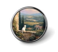 Cat Balcony Vineyard Hills Round Enamel Brooch Pin Button Badges Decoration Hat Clothing Bag Accessories Gift Crafts