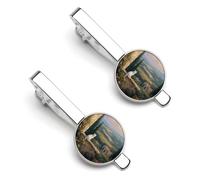 Cat Balcony Vineyard Hills Silver Tie Clip Long Styles Necktie Clip Tie Bar for Business Wedding Graduation