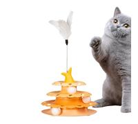 Cat Ball Course - Pet Cat Turntable with Teaserstick, Interactive Tower Roller Track Balls, Cat Toys - Multi-level Game For Kittens And Adult Cats -