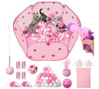 Cat Ball Pit for Indoor Cats, Interactive Toys Set with Pom Pom Launcher | Includes Crinkle Balls, Jingle Bells, Springs & Toy Mice, Foldable Playpen with Interactive Kitten Toys
