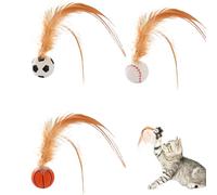 Cat Ball Toy - 3-Pieces Bouncy Cat Toys With Feather Tails - Playful Pet Interactive Teaser Game For Home Balcony Patio Garden Backyard