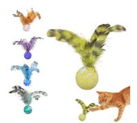 Cat Ball Toy, 5 Piece Interactive Bouncy Ball Set with Feathers, 5.12x1.18in Fun Pet Teething Toys, Promotes Interaction And Relieves Boredom, Perfect for Indoor Cats