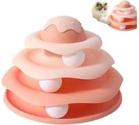 Cat Ball Track Toy, 3 Levels Turntable Ball Track Interactive Cat Toy for Indoor Cats, Ice Cream Structure Self Play Funny Roller with White Rotating Balls Puzzle Exercise Cats Toy (Pink)