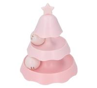 Cat Ball Track Toys, Christmas Tree Shaped Turntable Kitten Ball Tower Reduce Boredom Durable 3 Layer Fun for Home (Pink)