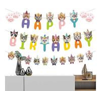 Cat Banner - Happy Birthday Decor | Theme Party Photo Backdrop, Funny Bunting Display, Cake Table Accent, Celebration, Adoption Event Supplies