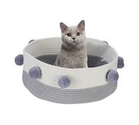 Cat Basket Bed Cotton Pet House Den Comfortable with Pom Poms to Play Grey/White