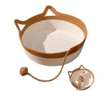 Cat Basket Bed | Cute Cat with Ears, Hand Woven and Scratch Resistant, Foldable and Washable Sleeping Basket for Pets with Alg Rope