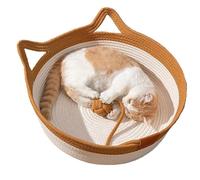 Cat Basket Bed - Cute Ear Hand Woven Dog Basket Bed Scratch Resistant | Washable Breathable Cotton Rope Pet Bed, Foldable Nest for Cats, Kittens, Puppies, Ideal for Desk or Indoor Space