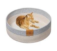 Cat Basket Bed - Forty Centimeter Diameter Fourteen Centimeter Height Cotton Rope Weaving Structure Neutral Tone, Indoor Feline Rest Nest, Woven Claw Conditioning Mat, Kitten Lounge Sleeping