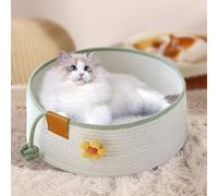 Cat Basket, Cat Basket with Flower Decoration, Large Cute Kitten Basket, Nest Pet House, Scratching Pad Furniture for Medium Large Cats, Living Room, Office, Bedroom, Desk, Couch (Mint Green, L)