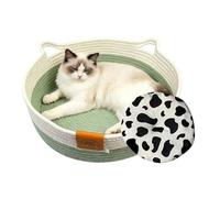 Cat Basket | Cotton Rope for Pets with Mat | Pet Sleeping Bed and Round Basket for Cats, for Kitten Small Dogs Toy Snack Storage Bedroom Living Room Dorm All Season