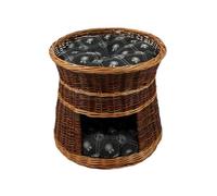 Cat Basket for Sleeping - Indoor Cat House - Diameter: 50 cm Round - Willow Cat Cave - Two-storey Dog - or Cat Bed - Basket Colour Painted Willow (With Cushion Dark Grey)