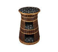 Cat Basket for Sleeping - Indoor Cat House - Size: 43 x 49 x 70 cm Round - Willow Cat Cave - Three-tier Bed for Dogs or Cats with Washable Cushions in Dark Grey - Painted Basket