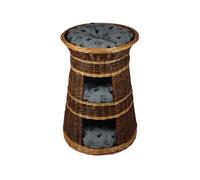 Cat Basket for Sleeping - Indoor Cat House - Size: 43 x 49 x 70 cm Round - Willow Cat Cave - Three-tier Bed for Dogs or Cats with Washable Cushion in Light Grey - Painted Basket