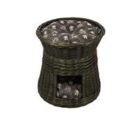 Cat Basket for Sleeping - Indoor Cat Kennel - Diameter: 50 cm Round - Willow Cat Cave - Two Tier Dog - or Cat Bed - Black Colour - Dark Grey Cushion