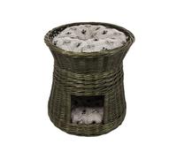 Cat Basket for Sleeping - Indoor Cat Kennel - Diameter: 50 cm Round - Willow Cat Cave - Two Tier Dog - or Cat Bed - Black Colour - Light Grey Cushion