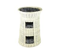 Cat Basket for Sleeping - Round Cat House Indoor - Willow Cat Cave - Three-Tier Dog - or Cat Bed - Wicker Colour White - Light Grey Cushion