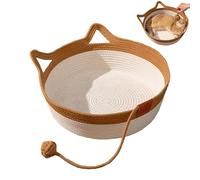 Cat Basket - Handcrafted Woven Feline Sleeping Nest with Cute Ear Design, Scratch Pad Base, Washable Foldable Nap Bed | Cotton Rope Resting Cradle for Indoor Pets, Kittens, Lounging, Relaxation