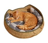 Cat Basket with Cushion And Pillow Woven Comfortable Kitten Furniture | 13.78x13.78x5.12 inches Cat Desk Bed for Indoor Outdoor Winter Travel Car Camping Desk Bedside Window Chair Couch Room