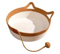 Cat Basket with Toy Tail, Handwoven Cotton Cat Basket Bed, Breathable Foldable Scratcher Bed, 17.7x5.9 inch Cute Kitten Shaped Beds, M
