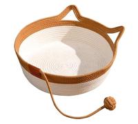 Cat Basket with Toy Tail Handwoven Cotton Cat Basket Bed Breathable Foldable Scratcher Bed 17.7x5.9 inch Cute Kitten Shaped Beds M