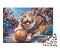 Cat Basketball Crowd 1000pcs Mini Puzzle For Adults Challenging | 52x38cm Cardboard Living Room Decor Durable Structure Friend Gift Brain Training