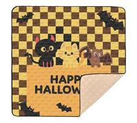 Cat & Bat Checkerboard Halloween Art Soft Thick Baby Play Mat for Floor Waterproof Activity Entertainment Mat for Baby Toddler Infant, 50'' x 50''
