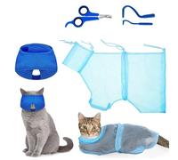 Cat Bath Bag, Cat Restraint for Bathing, Massage Brush Pet Claw Care with Nail Clipper Trimmer Grooming Cleaning Supplies for Washing