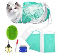 Cat Bathing Bag, Cat Shower Net Pet Bag, Cat Grooming Washer Mesh Bag, Adjustable Breathable Multifunctional Anti-Bite and Anti-Scratch Restraint Bag with Pets Nail Clippers for Cat's Bathing