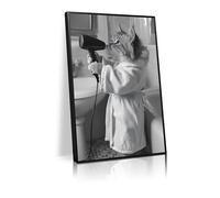 Cat bathroom decoration, cute little cat wrapped in bath towel, black and white bathroom mural, fun animal wall decoration, fashionable canvas printing poster, fashionable gift（L18 xW12-framed）