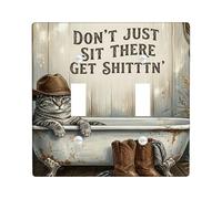 Cat Bathroom Double Light Switch Cover Plate, Rustic Country Cowboy Hat Boots None Brown Plastic Standard Size Wall Switch Plates Accents for Living Room Bedroom Home Office Decor