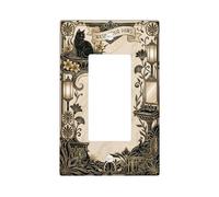 Cat Bathroom Single Rocker Light Switch Cover, Art Vintage Flowers Lanterns None Black Plastic Standard Size Accents Wall Switch Plates for New Apartment Home Bedroom Office Decor