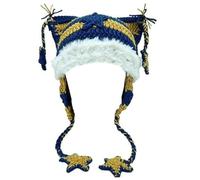 Cat Beanie Beanies Y2k Beanie Knit Hat Grunge Goth y2k Accessories Crochet Hats for Women, Blue Yellow, M