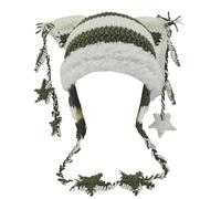 Cat Beanie Beanies Y2k Beanie Knit Hat Grunge Goth y2k Accessories Crochet Hats for Women, Green White, M