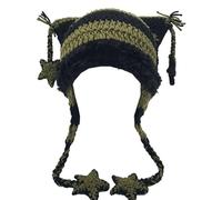 Cat Beanie Beanies Y2k Beanie Knitted Hat Grunge Goth y2k Accessories Crochet Hats for Women, Black/Green-A, M