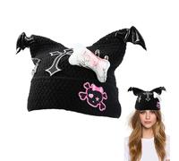 Cat Beanie Hat With Ears - Winter Cap for Women, The Cat in the Hat, Goth Accessories, Emo Punk Cross Skull
