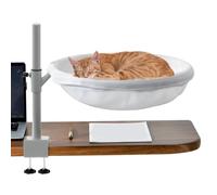 Cat Bed - 40x40x39cm Desk Mount Bed, Rotating Pet Furniture, Secure Desks Integration, Washable Removable Cover | Work Home Deskstop Game Island Table Attachment for Cats Sleep Rest Lounge
