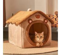 Cat Bed All-Season Winter Warm Enclosed Safe Bed Wrapped Sleeping Nest Dog Bed Hideaway House (Brown Bear Style, Large size-45 * 40 * 45cm)