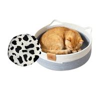 Cat Bed Basket | Cotton Rope Pet Bed with Mat | Indoor Cat Kennel in Woven Basket | For Kittens Bunnies Small Dogs Home All Seasons