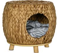 PawHut Rattan Cat House Stool for Rest w/ Soft Cushion 44 x 43 x 41cm | TJ Hughes