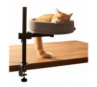 Relaxdays Desk-Mounted Cat Bed, Height-Adjustable, 360° Swivel, Up to 20kg, Ø 38cm, Grey/Black, 56x50x38cm
