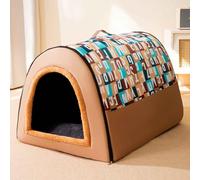Cat Bed Cave, 2-In-1 Foldable Pet Bed, Semi-Enclosed Cat Bed House, Dog Bed with Nonskid Bottom, Removable Washable Cushion Pillow for Small To Large Dogs,Brown,L