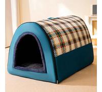 Cat Bed Cave, 2-In-1 Foldable Pet Bed, Semi-Enclosed Cat Bed House, Dog Bed with Nonskid Bottom, Removable Washable Cushion Pillow for Small To Large Dogs,Blue,XL